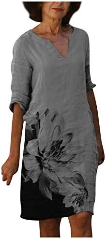 שמלת חולצת טריקו של IQKA נשים שרוול קצר V שמלות חולצה גרפית של צוואר שמלות אורך ברך קיץ אורך ברך.