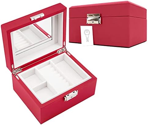 קופסא תכשיטי עלים, תכשיטי מארגן שכבה כפולה תכשיטי אחסון ארגונית עבור נשים בנות מתנה, אדום