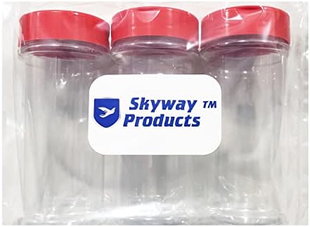 Skyway Supreme 12 גרם בקבוקי תבלינים פלסטיק צלול צנצנות תיבול צנצנות - סט של 3 - כובע דש עם שפוך ושייקר תבלינים - עמיד לעמידה מושלמת לתבליני