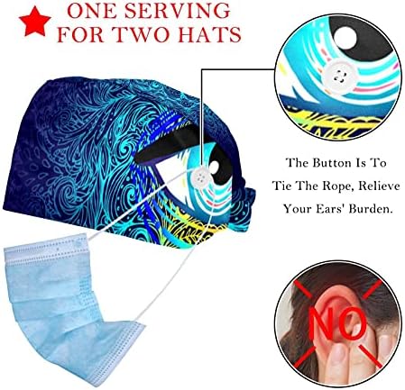 Deyya 2 חבילות אבטיח גיאומטרי כובע עבודה מתכוונן עם כפתור רצועת זיעה לאחיות נשים קוקו קוקו