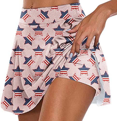 4 ביולי ארהב דגל ארהב רץ חצאיות עם מכנסיים קצרים לנשים מותניים גבוהות זורמות גולף סקורטס 2 ב 1 אימון קולוטות