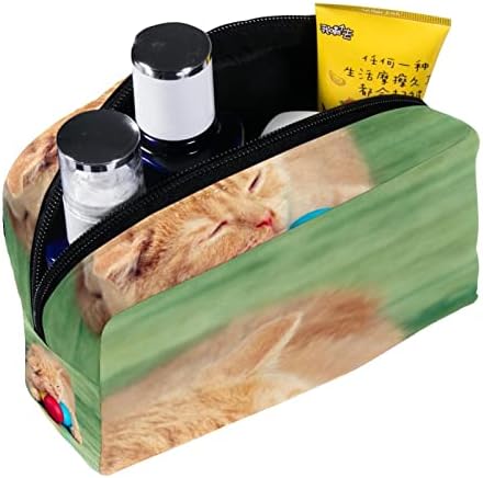 תיקי קוסמטיקה של Tbouobt תיקי איפור לנשים, שקיות טיול איפור קטנות, חתול וביצה של בעלי חיים