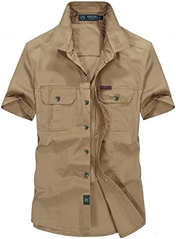 חולצות מטען לגברים של Beibeia פלוס גודל, קיץ חיצוני שרוול קצר כותנה כותנה שטוף בסגנון צבאי קמפינג קמפינג חולצה