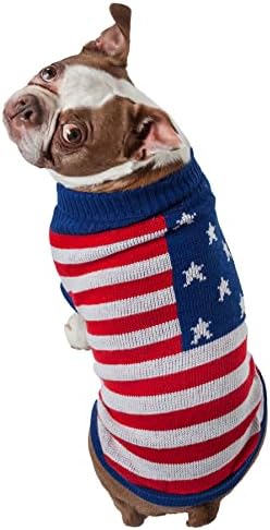 Pet Life ® Patriot עצמאות סוודר מחמד כוכב - מעצב סוודר כלבים סרוג כבל כבל עם צוואן - בגדי כלבים חורפיים שנועדו לשמור על חום