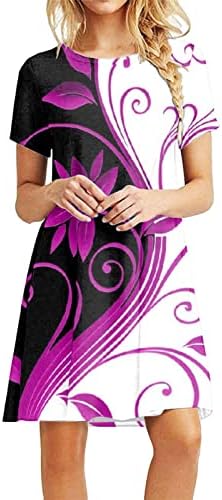 שמלות קיץ של LMDUDAN לנשים הדפס פרחוני הדפס פרחוני שרוול קצר חולצות שמלת שמלת טוניקה זורמת נוחה שמלת MIDI