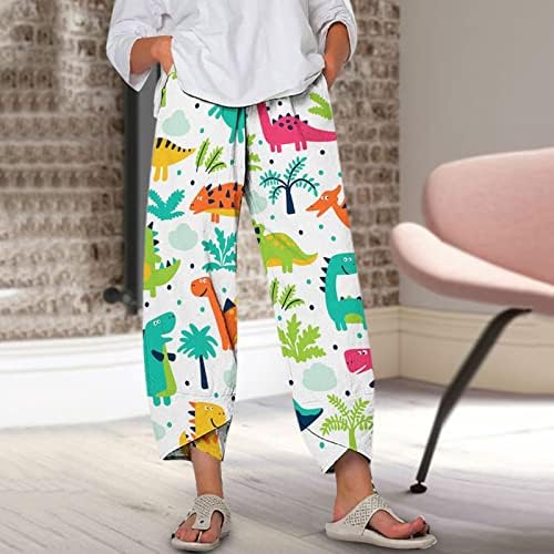 מכנסי פשתן קיץ לנשים כותנה כותנה כותנה מכנסי טרקלין מדפסים פרחוניים מכנסי טרנינג חוף טרנדי עם כיסים