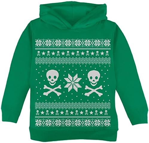 גולגולת תהילה ישנה ועצמות צולבות מכוערות סוודר חג המולד ירוק פעוטות
