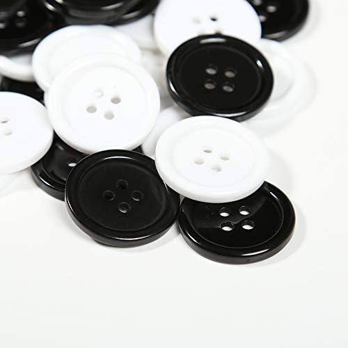 Baoqiu 1 אינץ 'כפתורים לבנים 25 ממ תפירה לחצני שטוח חבילה של 50 יח' 4 חורים לחצני שרף פלסטיק למלאכות DIY