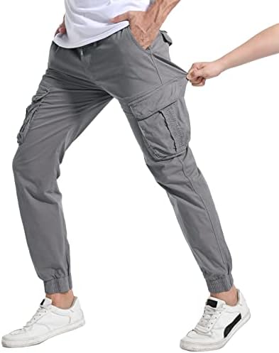 מכנסי מטען לטיולים לגברים של לפואר רצים בכושר דק למתוח מכנסי עבודה מזדמנים קלים עם כיסים שרוך מותניים