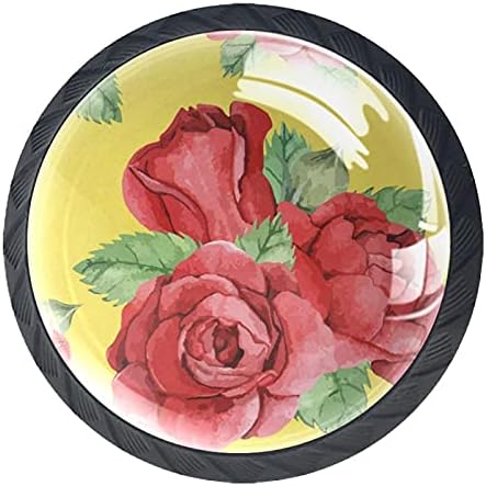 TBOUOBT 4 חבילה - ידיות חומרה ארונות, ידיות לארונות ומגירות, ידיות שידות בית חווה, פרח ורד אדום