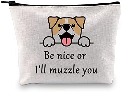 Jxgzso מתנה לבעלי כלב מצחיק להיות נחמדה או שאעצוף לך תיק קוסמטי וטרינר טכנולוגי שקית רוכסן תיק חובב בעלי חיים מתנה מתנה