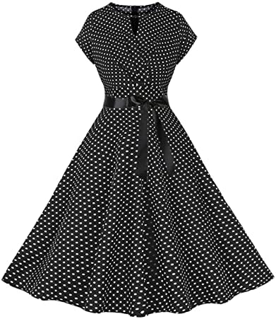 שמלת קוקטייל וינטג 'לנשים שמלות סתיו רטרו משנות החמישים לנשים לנשים קוקטייל נקודה ללא שרוולים מודפסים נדנדה שמלת מסיבות קו