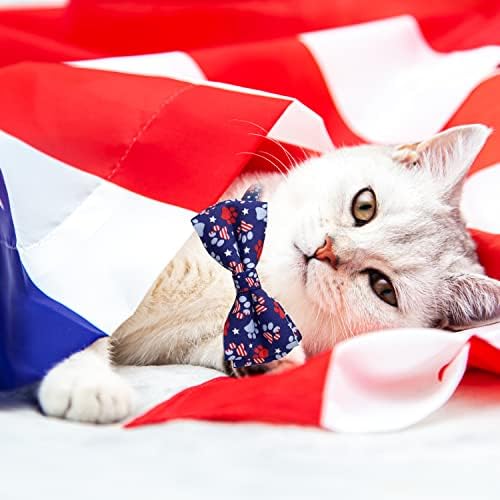 4 ביולי חתול עניבת פרפר צווארון, 2 חבילה אמריקאי דגל פטריוטי חג קיטי חתלתול הבדלני צווארון עבור בנים ובנות ארהב עצמאות יום