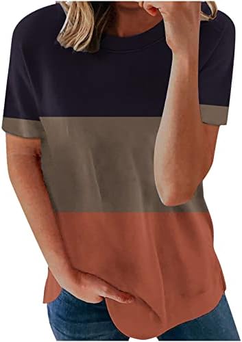 קצר שרוולים חולצה לנשים אופנה צבע בלוק עגול צוואר רזה בכושר טיז חולצה קיץ מקרית טוניקת חולצה חולצות
