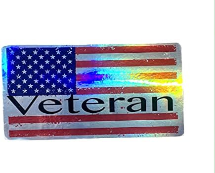 מדבקות חלון ויניל הולוגרפיות הוותיקות של דגל אמריקאי - מדבקת פגוש פטריוטי - מדבקה חייל צבאי