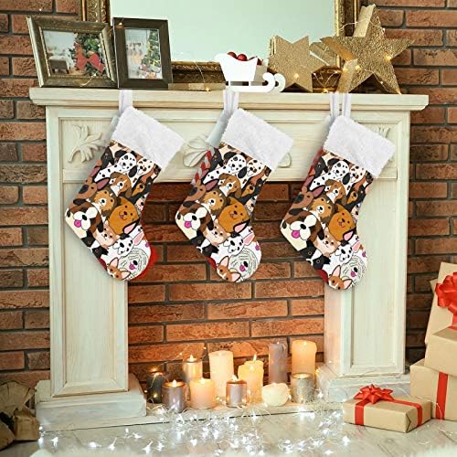 גרבי חג המולד של Alaza חמוד כלב הדפס כלב הדפס קלאסי קלאסי מותאם אישית לקישוטים גרביים גדולים לעיצוב המסיבה של עונת החגים המשפחתית 1 חבילה,