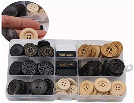 100 חבילות כפתורי עץ מעץ עץ שחור בצבע בז 'שחור 4 חור תפירה מעורבת אמנות ערכות ציוד מלאכה עם קופסא קופסה
