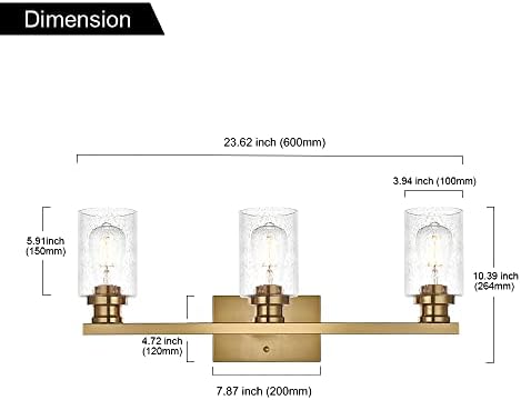 וינלוז 3 אור מוברש פליז גימור יהירות אורות 3 - אור מודרני אמבטיה תאורה קבועה עם זרע זכוכית צל קלאסי מתכת בסיס מנורת קיר