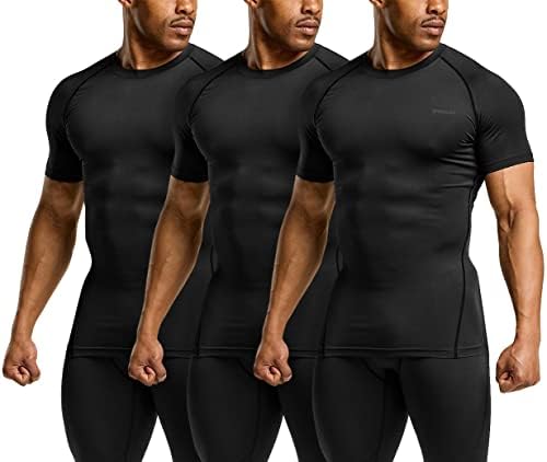 TSLA 1 או 3 חבילות UPF 50+ מהירות מהירות של חולצות דחיסה של שרוול קצר יבש, חולצת אימון אתלטית, שומר פריחה בספורט מים