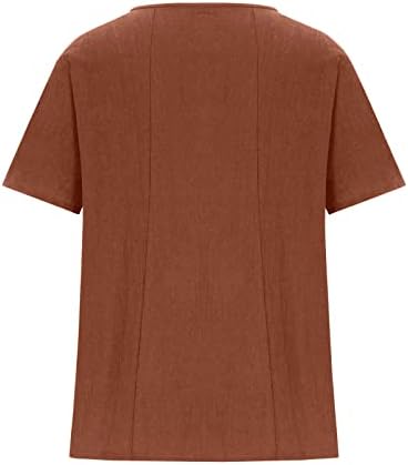 חולצות טריקו של פשתן כותנה לנשים קיץ פלוס גודל גודל הדפס פרחוני כפתור שרוול קצר טייז חולצות צוואר חולצות צוואר