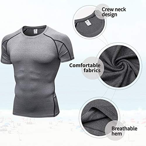 3 חבילות חולצות דחיסה לגברים חולצת טריקו אימון שרוול קצר