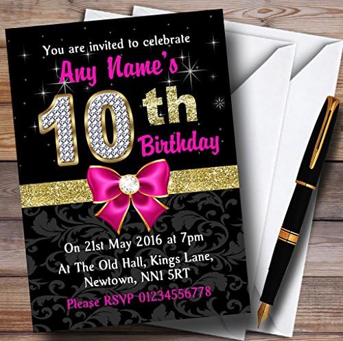 יהלום זהב שחור ורוד מסיבת יום הולדת 10 הזמנות בהתאמה אישית