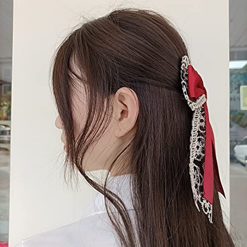 דקור אדום דקור קטעי שיער לנשים בנות תחרה גדולה תחרה קשת שיער מגלשות מתכת מתכת מתכת מתכת חרטת שיער בעבודת יד.