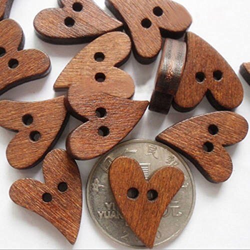 Oryougo 100 חתיכות כפתורי עץ חומים תפירה גרוטאות אהבה לבב מעורבב