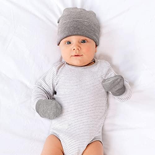 דוב חמוד אוזן כובע תינוקות שזה עתה נולד וכפפות אנטי-סקרטן מוגדרים ל -0-3 חודשים בנים ונערות