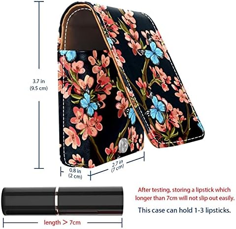 שפתון מקרה עם מראה יפני פרח אביב גלוס מחזיק נייד שפתון אחסון תיבת נסיעות איפור תיק מיני עור קוסמטי פאוץ מחזיק 3 שפתון