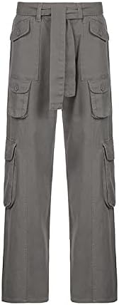 מכנסי מטען של CHGBMOK לנשים מכנסי טיול עם מותניים נמוכים 8 כיסים מכנסי טרנינג רגל רחבים Y2K מכנסיים מצנחים בגדי רחוב