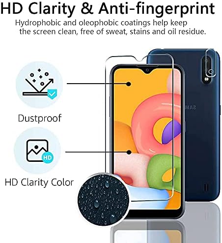 【5 1】עבור Samsung Galaxy A01 מגן מסך 【3 Pack גרסה משופרת】 + עדשת המצלמה מגן 【2 חבילת】 HD לגלקסי A01 מזג זכוכית סרט 9H Anti-Scratch קשיות,