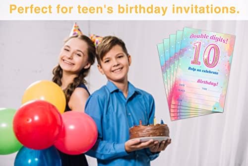 הזמנות ליום הולדת עשירי, ספרות כפולות נושא הזמנות למסיבת יום הולדת לילדים לבנים, מילוי מסיבת יום הולדת הזמנות, קישוטים, טובות, 20 הזמנות