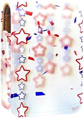 יום העצמאות ה -4 ביולי, דגל אמריקאי שפתון שפתון מחזיק תיק איפור נייד חמוד עם מראה לכיס ארנק לוקח עד 3 שפתון