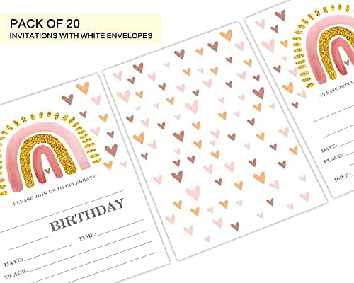 הזמנות ליום הולדת JJoinus לילדה ילדה, המסיבה הראשונה Boho יום הולדת מזמין, 20 הזמנות ומעטפות