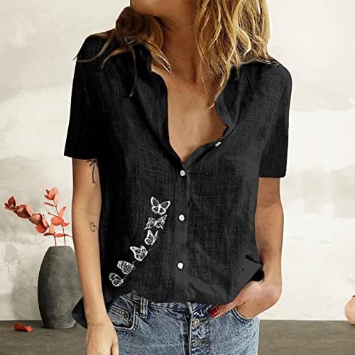 חולצות טש חולצות לנשים לנשים כותנה כותנה מזדמנת אישיות רופפת כפתור דש מודפס