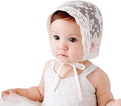 דלי תינוקות של IMLECK כובע שמש קשת תחרה מלאה כובע כובע ילד מצנפת ... שנהב לבן