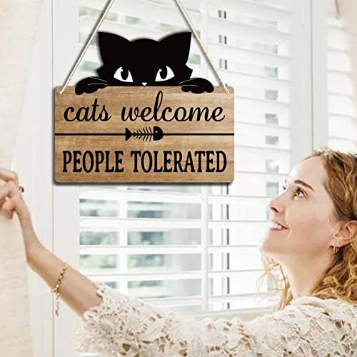 חתולים ברוך הבא אנשים נסבלים תפאורה לחתולים, שלט תלייה PVC מצחיק לעיצוב הבית של חנות לחיות מחמד, מתנות חובבי חתולים לנשים