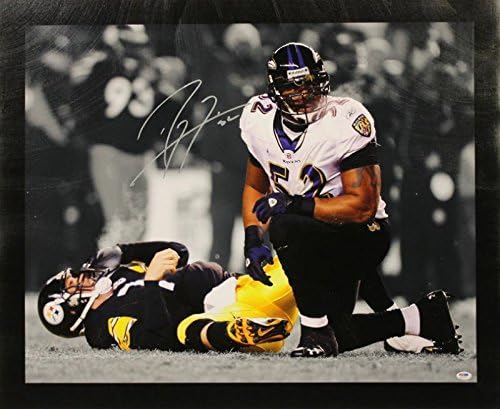 Ravens Ray Lewis חתום 24x30 Canvas חתימה PSA/DNA ITP - Artoggled NFL Art